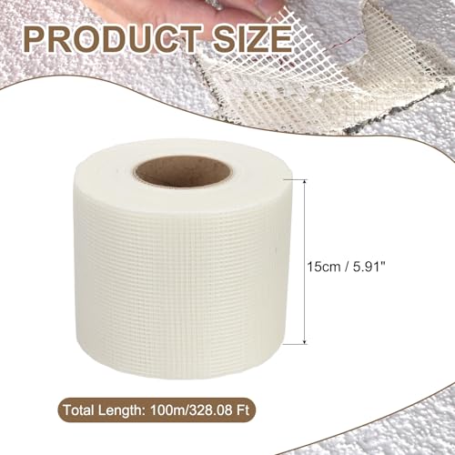 PATIKIL Drywall Repair Mesh Tape, 6 inch x 328 ft Fiberglass Repair Patch Self-Adhesive Dry Wall Joint Tape 7 Mesh Wall Hole Crack and Seam Patch, White - size: 6 inch x 328 Feet