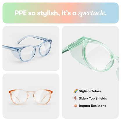 Stoggles Round Z87.1 Certified Polycarbonate Safety Glasses, Scratch & Shatter-Proof, Blue-Light & UV Blocking Lens, Top & Side Shields, Anti-Fog Dip Coated, Durable, Protective & Stylish Eyewear - color: Denim