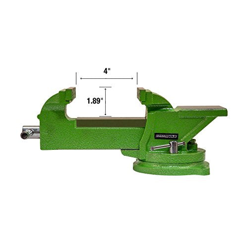 OEMTOOLS 24217 4-Inch Heavy Duty Bench Vise with 360-Degree Swivel Base, Table Vise or Bench Vise for Workshop and Woodworking, No-Hassle Permanent Mounting, Green