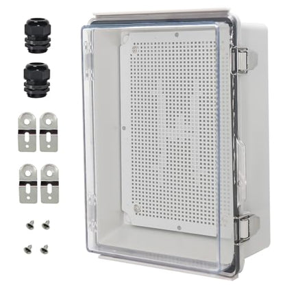 Zulkit Junction Box IP67 Waterproof Electrical Box Hinged Clear Cover Stainless Steel Latch Plastic Enclosure for Project w Mounting Plate Wall Bracket and 2 Cable Gland 11"x7.5"x5.5"/280x190x140mm - color: Clear Cover, size: 11"x7.5"x5.5"