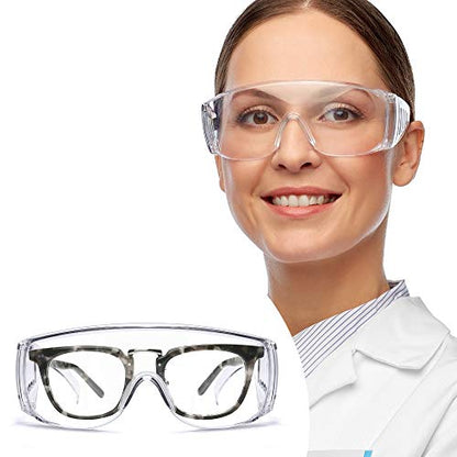 Safety glasses Industrial Goggles with Anti-fog Lens, Clear Safety glasses with Anti-Scratch Lens Goggles Inside Eyeglasses(Transparent) - color: Transparent Frame