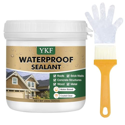YKF Transparent Waterproof Sealant 16 Oz, Clear Water-Based Invisible Leak Repair Coating for Roofs, Walls, Bathroom, Shower, Kitchen, Indoor & Outdoor Waterproof Coating - style: Crystal Clear 16Oz