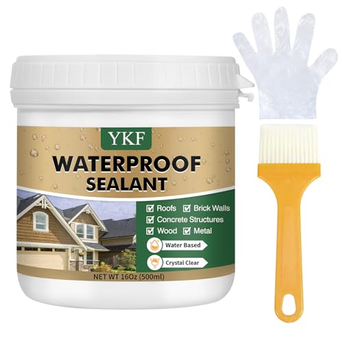 YKF Transparent Waterproof Sealant 16 Oz, Clear Water-Based Invisible Leak Repair Coating for Roofs, Walls, Bathroom, Shower, Kitchen, Indoor & Outdoor Waterproof Coating - style: Crystal Clear 16Oz
