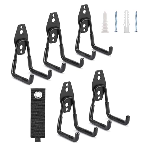 Garage Hooks & Extension Cord Storage Straps, Heavy Duty 2.8 inch Wall Mounted Storage Hangers for Ladders, Hose, Bike, Garden Tools Organization 6 Pack - size: U hook 6PCS