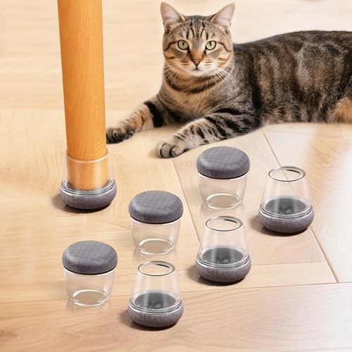 Chair Leg Floor Protectors for Hardwood Floors – Smooth Nylon Base Won’t Trap Cat or Dog Hair, Clear Silicone Caps No Scratch & Silent on Carpet & Tile (32 Pack, Fits 1" to 1-1/8") - color: Clear-32pcs, size: Round Large