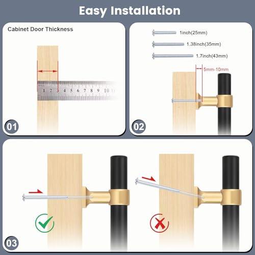 5Pack Hole Centers 5inch(128mm) Black Cabinet Handles with Gold Champagne Base T Shaped Kitchen Cabinet Pulls Hardware Pull Handle for Cabinets Dressers 7.5inch Total Length - color: Black with Champagne Gold Base, size: Hole Centers: 5inch