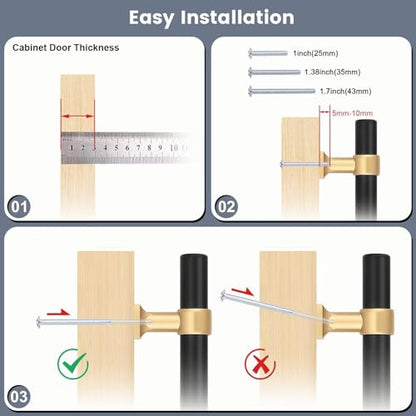 5Pack Hole Centers 5inch(128mm) Black Cabinet Handles with Gold Champagne Base T Shaped Kitchen Cabinet Pulls Hardware Pull Handle for Cabinets Dressers 7.5inch Total Length - color: Black with Champagne Gold Base, size: Hole Centers: 5inch