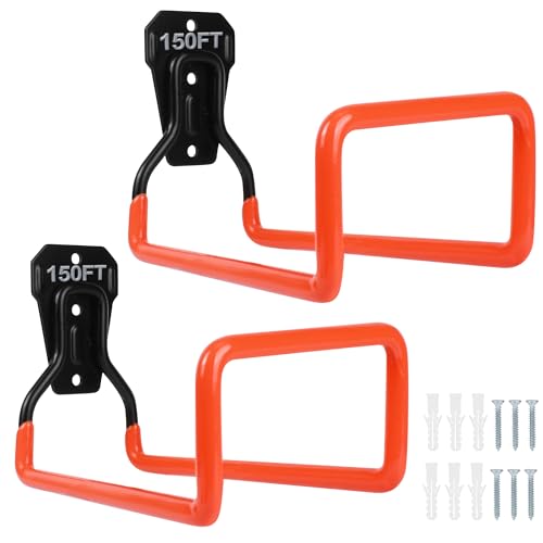 PeoMev 2pcs Hose Organizer Metal Hose Hangers for Outside Heavy Duty Hose Hook Wall Mount Hose Reels Garden Hose Holder for Ropes - color: 2pcs Orange