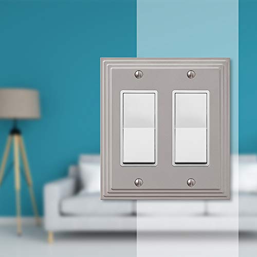 Amerelle Steps Double Rocker Cast Metal Wallplate in Satin Nickel - color: Satin Nickel, size: 2 Rocker GFCI