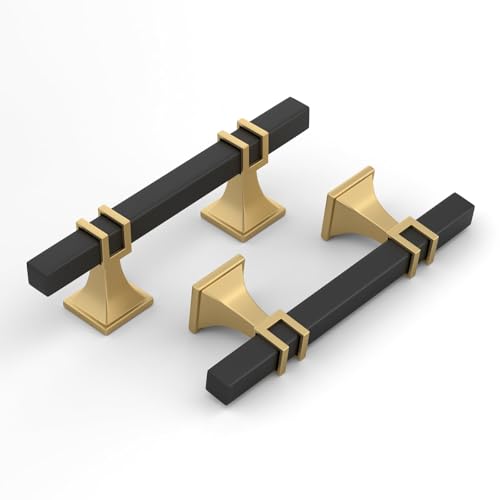Haliwu 6 Pack 3 Inch Black and Gold Cabinet Pulls Matte Black Drawer Handles Square 2 Tone Hardware for Kitchen Cupboard - color: Black and Matte Gold, size: 76mm(3 inch)