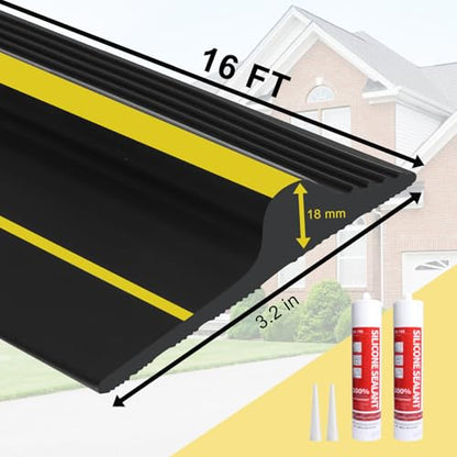 DGSL 16FT Garage Door Threshold Seal Strip, Upgrade 0.7'' Heavy Duty Garage Rubber Bottom Seal, DIY Weather Stripping Replacement with 2 Adhesives - size: 16 Feet