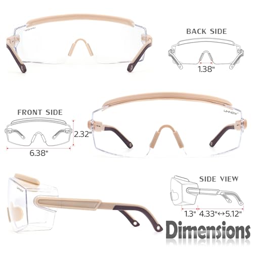 UKNOW Safety Goggles Over Glasses, Anti Fog Safety Glasses with Clear Wraparound Lens, ANSI Z87.1 Protective Eyewear - color: Cream