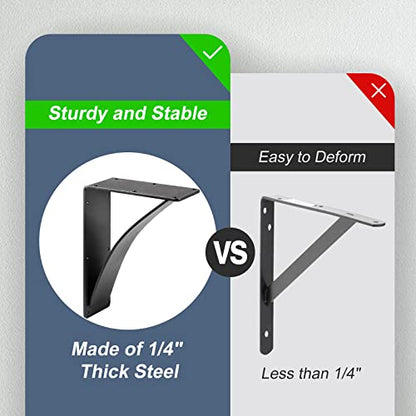 2Pcs Heavy Duty Shelf Brackets 10 x 12 x 2.5, Steel Brackets 450lbs Load Capacity, Triangle Support Mantel Brackets , DIY Metal Shelf Brackets Matte Black - size: 10 x 12 x 2.5"