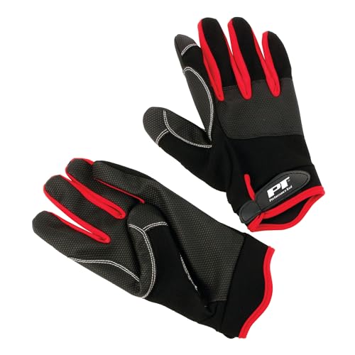 Performance Tool W89005 High Dexterity, Excellent Grip, Ideal for working on cars and outdoor jobs | Mechanics Gloves - Medium, Red