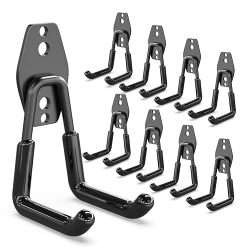 3-H Garage Wall Hooks Heavy Duty 8 Pack, Anti-Slip Steel Wall Mount Storage Hooks for Hanging Ladder Garden Yard Tools, Utility Organizer for Garage Lawn Shed(Black) - color: Black, size: 8