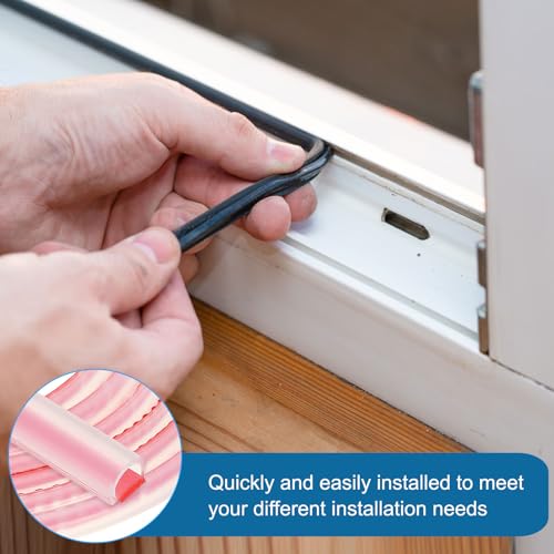 PATIKIL Silicone Weather Stripping Door Seal, 19.7 ft D Shape Weather Stripping Self Adhesive Door Seal Strip for Door Frame, Window Sealing, Large Gap, 5/16" Wx5/128 Tx15/64 H, Clear/Red - size: 19.7 ft Long, 5/16"Wx5/128"Tx15/64"H