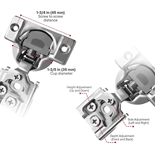 Berta 2-Pack, 1/2 inch Overlay Soft Closing Face Frame Cabinet Hinges, 105 Degree 6-Ways 3-Cam Adjustment Concealed Kitchen Cabinet Door Hinges with Screws (1/2 inch, 2 Pieces) - size: 1/2 In. Overlay | 2 Pieces