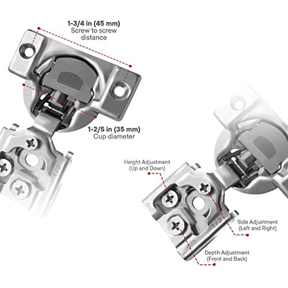 Berta 2-Pack, 1/2 inch Overlay Soft Closing Face Frame Cabinet Hinges, 105 Degree 6-Ways 3-Cam Adjustment Concealed Kitchen Cabinet Door Hinges with Screws (1/2 inch, 2 Pieces) - size: 1/2 In. Overlay | 2 Pieces
