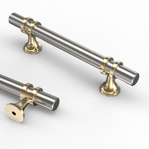 Asidrama 10 Pack 3.75 Inch(96mm) Gold and Brushed Satin Nickel Kitchen Cabinet Handles, Cabinet Pulls Kitchen Cabinet Hardware Cupboard Handles Drawer Pulls - color: Gold and Brushed Satin Nickel, size: 3.75" Hole Center, style: 10 Pack