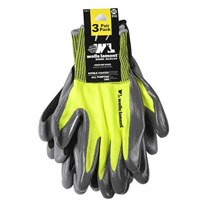 Wells Lamont 3 Pair Pack Men's Nitrile Coated Grip Work Gloves, Medium (546MF), Black - size: Medium (Pack of 3)
