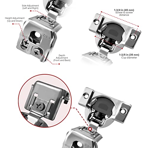 Berta 2-Pack, 1-1/2 inch Overlay Soft Closing Face Frame Cabinet Hinges, 105 Degree 6-Ways 3-Cam Adjustment Concealed Kitchen Cabinet Door Hinges with Screws(1-1/2 inch, 2 Pieces) - size: 1-1/2 In. Overlay | 2 Pieces