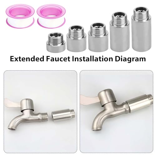 10PCS Shower Pipe Extender, Shower Head Extension Pipe, Stainless Steel G1/2 Male To Female Thread, Length Extender Pipes Fitting Nipple for Showers, Faucets, and Plumbing With Ptfe Thread Seal Tape