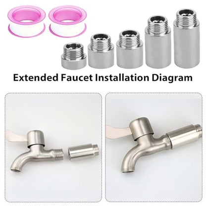 10PCS Shower Pipe Extender, Shower Head Extension Pipe, Stainless Steel G1/2 Male To Female Thread, Length Extender Pipes Fitting Nipple for Showers, Faucets, and Plumbing With Ptfe Thread Seal Tape