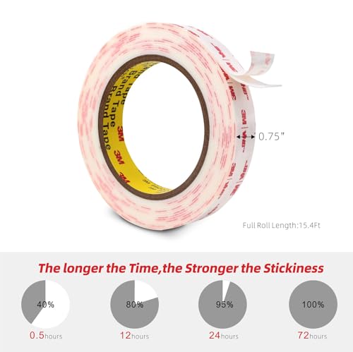 3M Double Sided Mounting Tape 3/4''x15.4Ft, White 4950 Heavy Duty Adhesive Waterproof Foam Tape for Car Home Office Deco - color: White, size: 0.75" x 15.4Ft