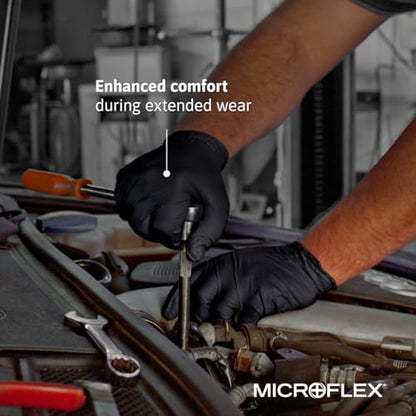 Ansell Microflex 93-732 Nitrile Disposable, Latex & Powder Free, Food Approved, Multi-Purpose, Medical & Industrial Protection, Latex Free, Single Use, Black, Size XS (100 Gloves) - size: X-Small, style: Thin