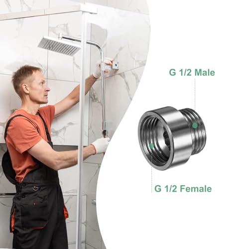 M METERXITY Shower Head Extension Arm, Stainless Steel G1/2 Male to Female Extension Pipe Fitting Adapter with PTFE Thread Seal Tape for Shower/Faucet, Pipe Plumbing Coupler 0.79"/20mm 2-Pack - size: 0.8"/20mm