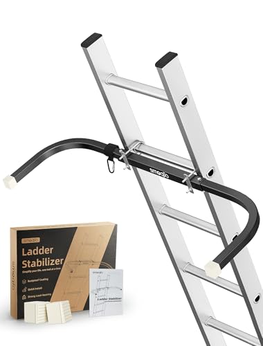 Ladder Stabilizer, Adjustable Ladder Standoff, Ladder Stabilizer for Roof Gutter Cleaning, Ladder Gutter Guard Accessories with White Anti-Slip Silicone Pad to Protect Wall