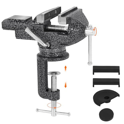 GOXAWEE Universal Bench Vise, 3.15 Inch Table Clamp, 360-Degree Swivel Base, Small Home Vice, Clamp-on Tool for Woodworking, Cutting Conduit, Small DIY Projects, Craft Creation, Sculpting and Modeling