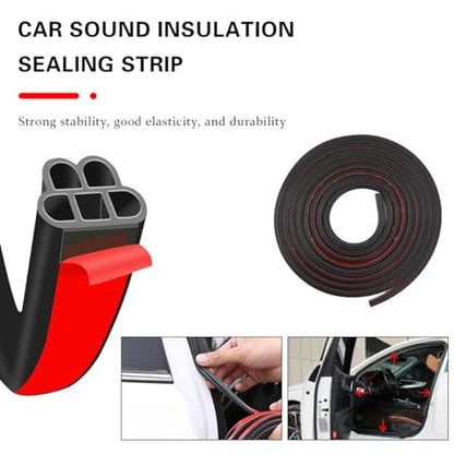 Mandark Car Door Seal Strip, Rubber Double Layer Vehicle Weather Stripping, 32.8ft 5 Hole Soundproof Self Adhesive Automotive Sealing Strip Accessories, Universal for SUV, Truck, RV (Black-1) - size: 5 Holes/32.8FT