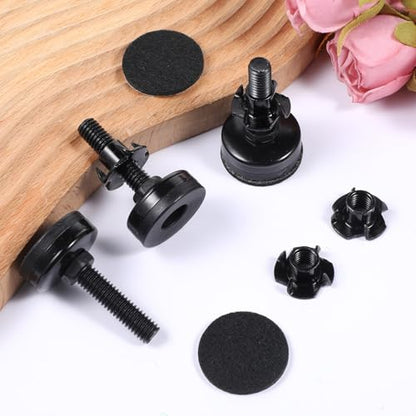4 Pack Adjustable Furniture Feet Table Levelers with T-Nuts and Felt Pads 3/8" Thread Adjustable Furniture Leveling Feet Heavy Duty Leg Risers Chair Leg Extenders for Height Table Chair Cabinet Desk