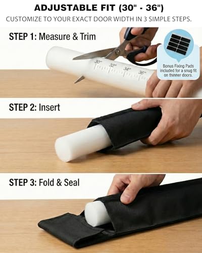 Under Door Noise Stopper 1 Pack, Under Door Draft Stopper for Bottom of Door, Soundproof Door Noise Blocker & Weather Stripping, Adjustable 30-36" Draft Blocker - size: 30"-36" (Up to 1.4" Gaps), 1 Pack