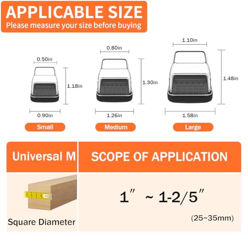 Chair Sliders for Carpeted Floors,16 Pcs Chair Glides Square Furniture Sliders Carpet, Teflon Table Leg Protectors Sliders for Carpet, Make Furniture Glides Move Easy (Fit 1.1" - 1.4", Clear) - size: Medium(Fit:1.1"-1.4")