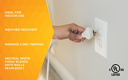 Woods Slimline Indoor Flat Extension Cord,8 Ft,16 Gauge Right Angle Plug,3 Polarized Outlets,125 Volts,White,2241,(Pack of 6) - size: 8 Foot (Pack of 6)