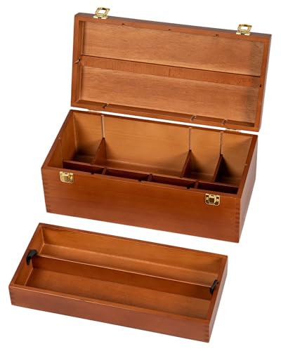 DJAR Artist Storage Box Beechwood Art Supply Organizer, Portable Large Sturdy Wood Tool Box, Walnut - color: Walnut