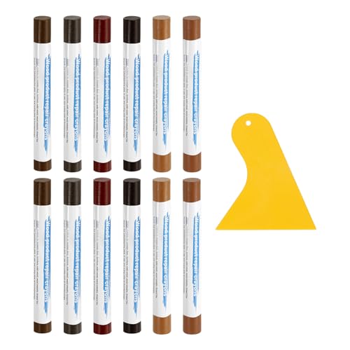 uxcell 12Pcs Wood Filler Sticks, Furniture Scratch Repair Wax Crayons Furniture Touch Up Markers Wood Repair Wax Kit with Spatula for Furniture, 12 Colors Sandal& Birch Series - color: Sandalbirch Series