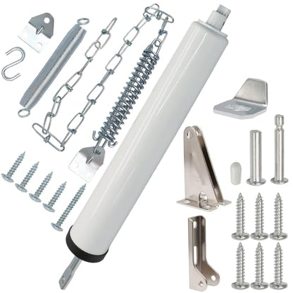 Storm Door Closer Kit with Protector Chains Spring, Complete Screen and Storm Door Hardware Repair Kit with Pneumatic Closer & Latch Set, Adjustable Closing Speed (White) - size: White - 1 Pack