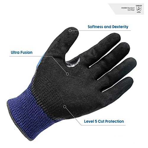 ANDANDA Cut Resistant Gloves, ANSI A5 Impact Work Gloves with Power Grip for Men and Women, Used for Woodworking, Glass Cutting, Construction, Cargo Handling, Car Repair,1 pair,L