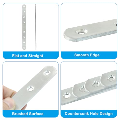 4 Pack 10 Inch Stainless Steel Flat Plate Straight Bracket Flat Metal Brace Bracket, 250mm Metal Brackets Mending Repair Plate Brace with Screws for Wood Straight Brace - size: 10"-250mm-Silver