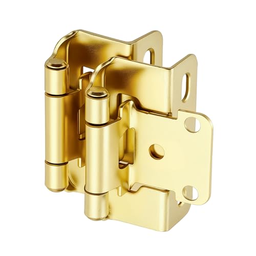 4 Pack (2 Pairs) 1/2" Overlay Cabinet Hinges, Gold Self-Closing Semi-Concealed Partial Wrap Face Frame Hinges for Cabinet Doors - color: Gold
