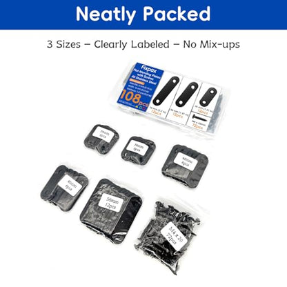 108PCS Flat Mending Plates for Wood Metal Brace Brackets Stainless Steel Straight Wood Bracket with Screw Holes 1.4"/1.8"/2.2" inch(Black) - color: Black