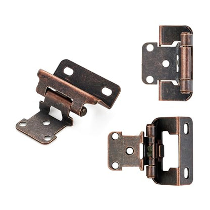 4 Pack (2 Pairs) 1/2" Overlay Cabinet Hinges, Antique Copper Self-Closing Semi-Concealed Partial Wrap Face Frame Hinges for Cabinet Doors - color: Antique Copper
