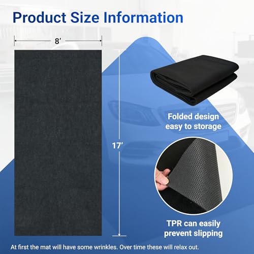FLEXIMOUNTS 17' x 8' Garage Floor Mat Oil Spill Mat with Waterproof Slip-Resistant Backing, Waterproof Rubber Backing Floor Protection Shop Toolbox Containment Carpet, Absorbent, Slip-Resistant - size: 17' X 8' W/ Rubber Backing