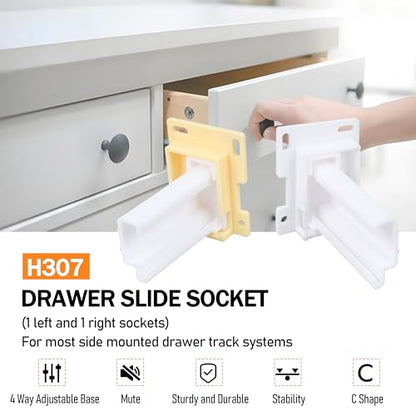 RV H307 Drawer Slide Socket Set - Adjustable 2-1/8" x 1-3/4" Rear Back Plate, Drawer Slide Brackets - color: 1 pc RV H307 Drawer Slide Socket Set