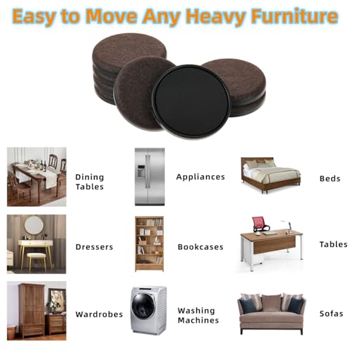 Felt Furniture Sliders for Hardwood Floors - Furnigear 8 PCS 5" Furniture Moving Pads Sliders – Heavy Duty Felt Sliders Chair Leg Floor Protectors - Move Your Furniture Easily & Safety (Brown+Black) - size: 5 inch - 8 PCS Brown