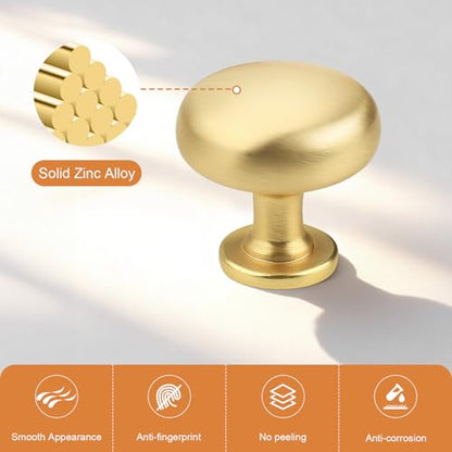 Probrico 5 Pack Cabinet Knobs Brushed Brass Round Zinc Alloy Kitchen Cupboard Knobs for Bathroom Closet Dresser Drawers - color: Brushed Brass