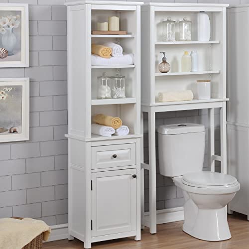 Alaterre Furniture Dorset Over-the-Toilet Storage Cabinet Set – Space-Saving Open Wall Cabinet with Adjustable Shelves, Zinc Metal Hinges, and Nylon Floor Levelers (White) - size: Toilet Shelf + Open Cabinet